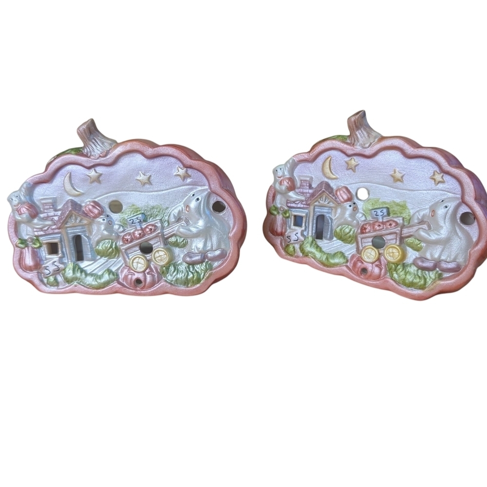 2pc Halloween Tea Light Pink Purple Pumpkin Seasonal Fall Decor Ghost Moon Stars